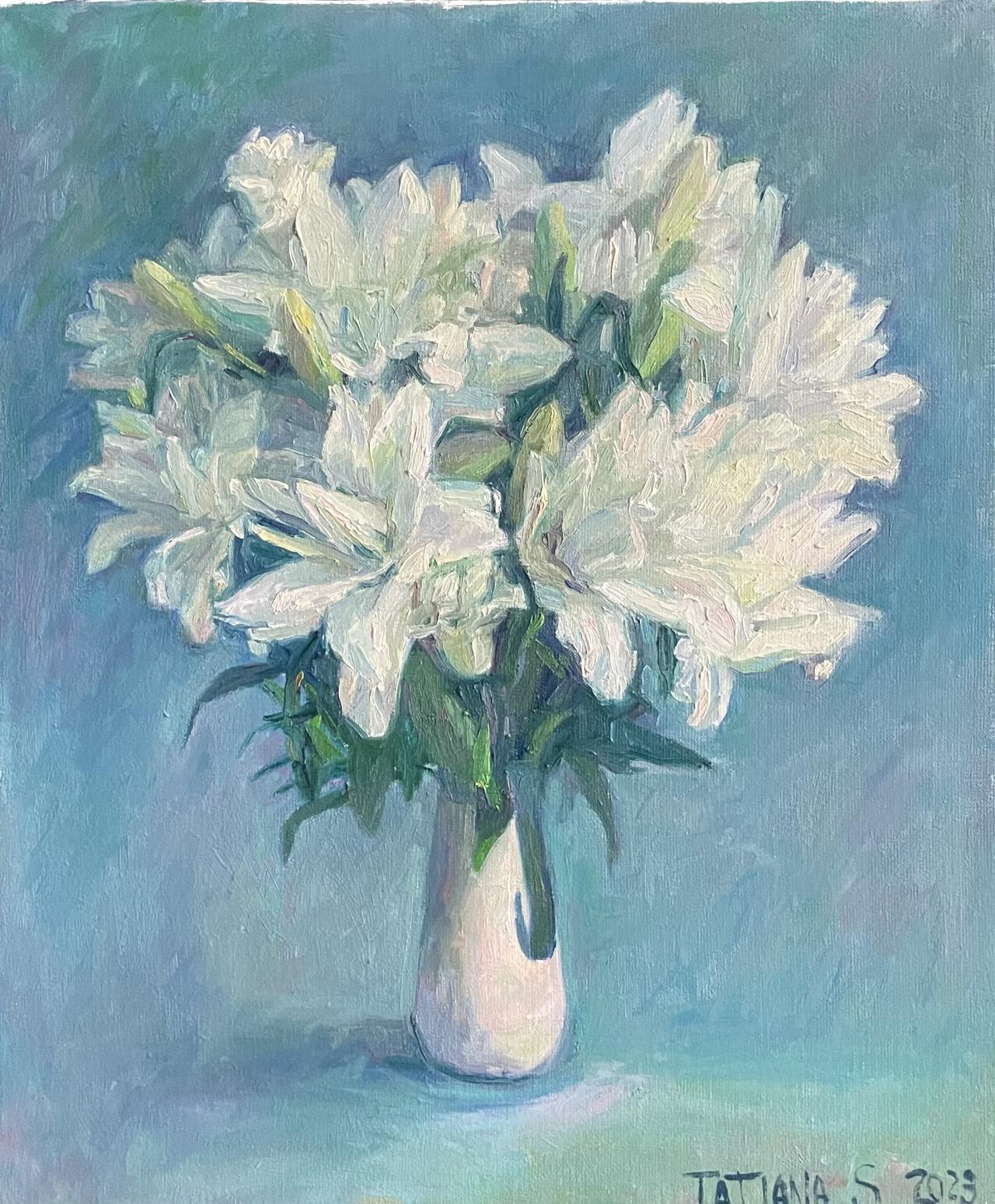Lilies On Blue Background